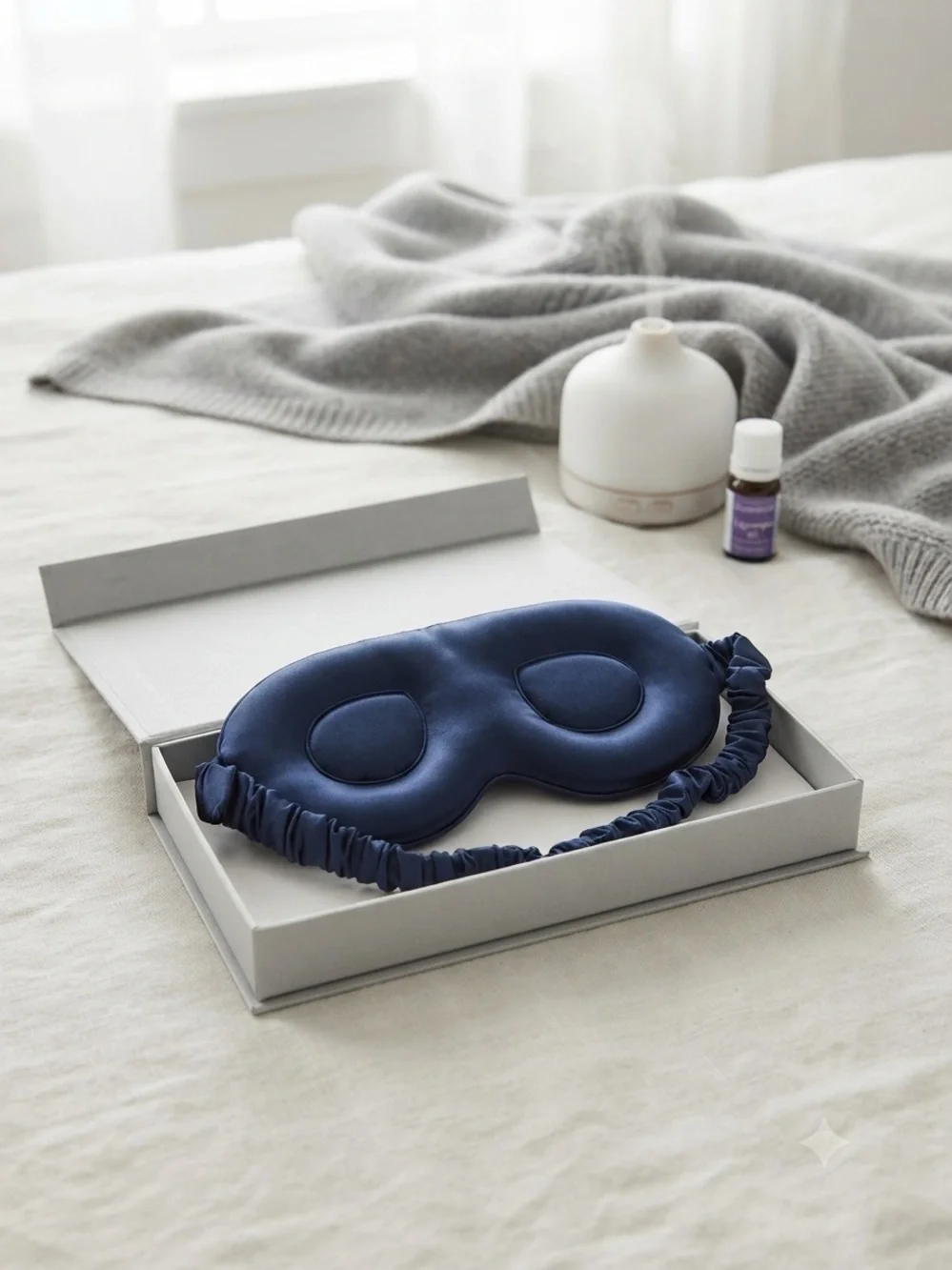 Navy Satin Padded Sleep Mask with Elastic Strap